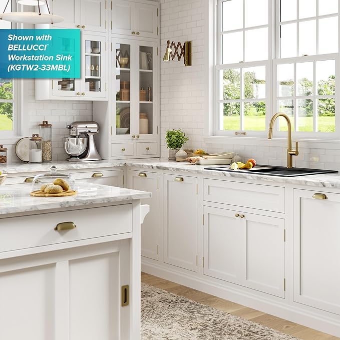 KRAUS Oletto Single Handle Pull Down Kitchen Faucet in Spot-Free Brushed Brass, KPF-2820BB