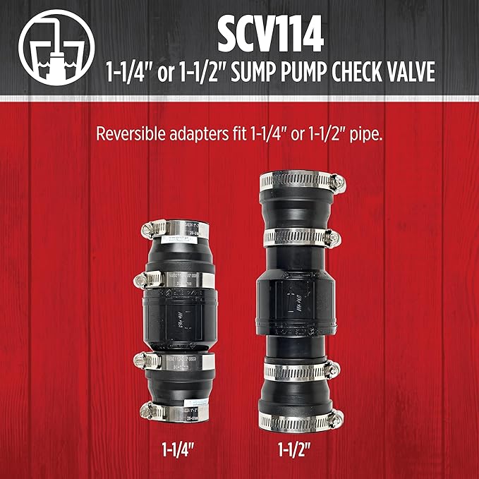 Red Lion SCV114 1-1/4-Inch and 1-1/2-Inch ABS Vertical Sump Pump Check Valve, Black, 14942901