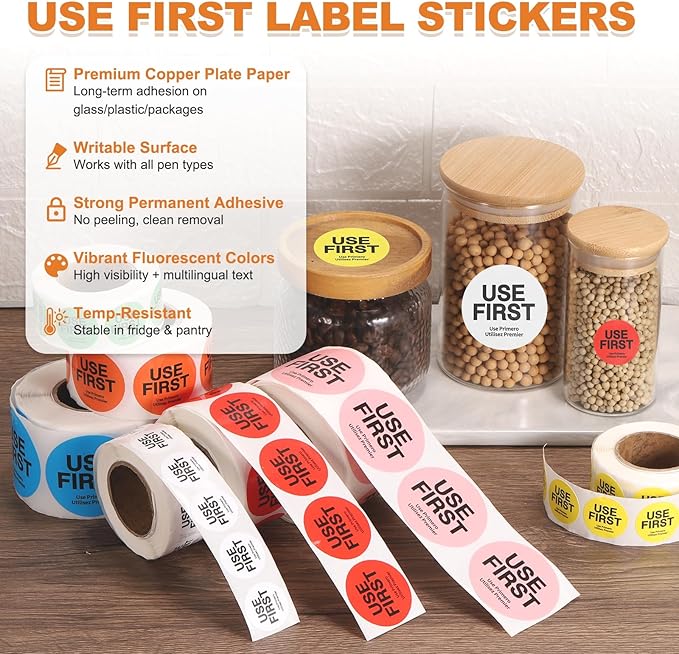 PATIKIL 500 Pcs USE First Stickers, 2 inch Round Use First Stickers Food Service Circle Inventory Control Adhesive Labels for Food Service Kitchen Restaurants Retail Storage Date, Pink