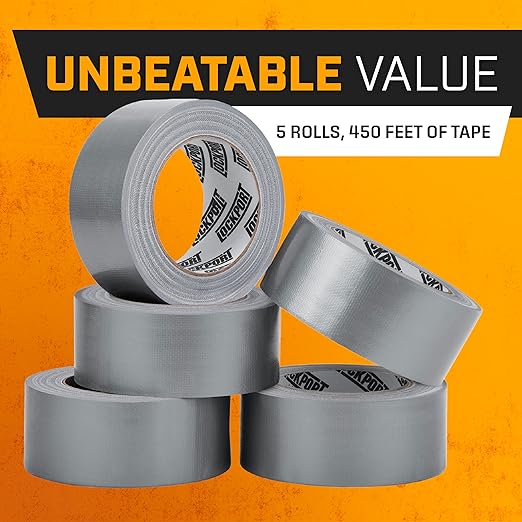 Lockport 5 Pack Duct Tape Heavy Duty Waterproof, Strong Adhesive Silver Duct Tape Bulk for Indoor Outdoor Repairs, Tear by Hand - 30 Yards x 2 Inch