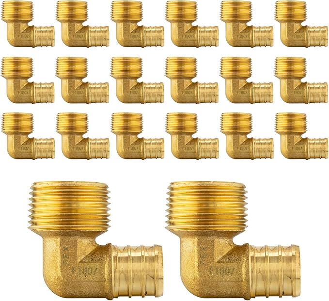 (Pack of 20) Efield Pex 3/4"x3/4" Male Threaded NPT Elbow Brass Crimp Fittings,(PEX1807099-20PCS)