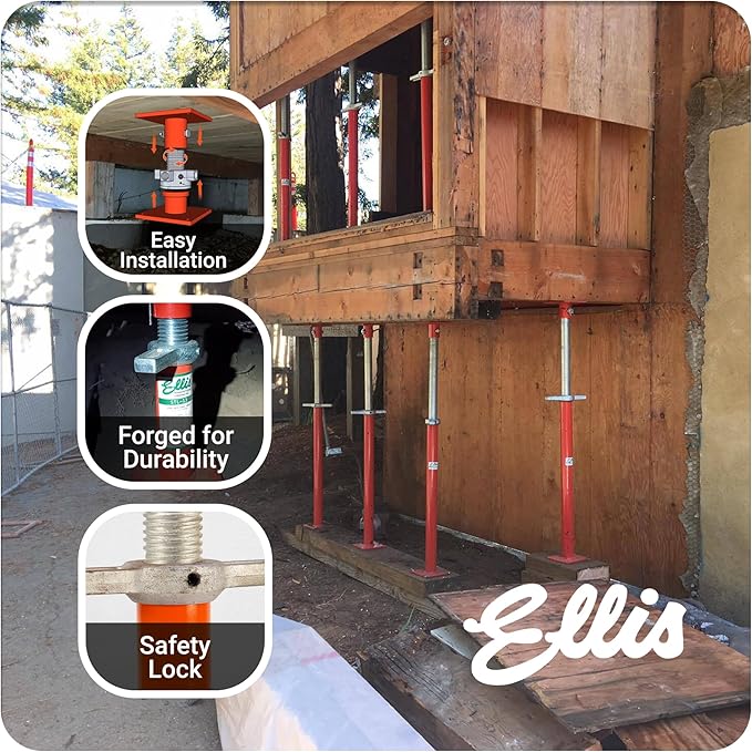 Ellis Manufacturing Light-Duty Steel Lifting Shore and Jack Post – House Jack for Foundation, Floor Leveling, and Concrete Bracing – 8,000 lb Safe Load Capacity – 61"-85" Adjustment