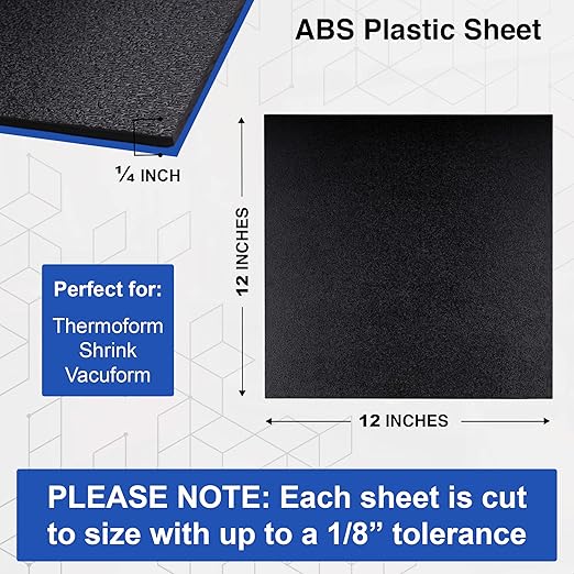 Duco USA-Made ABS Plastic Sheet 1/4 Inch Thick 12" x 12" - 8 Pack of Black Thermoplastic Panels - Textured, Heat Moldable ABS Board for DIY, Car Interiors, Crafts, and More