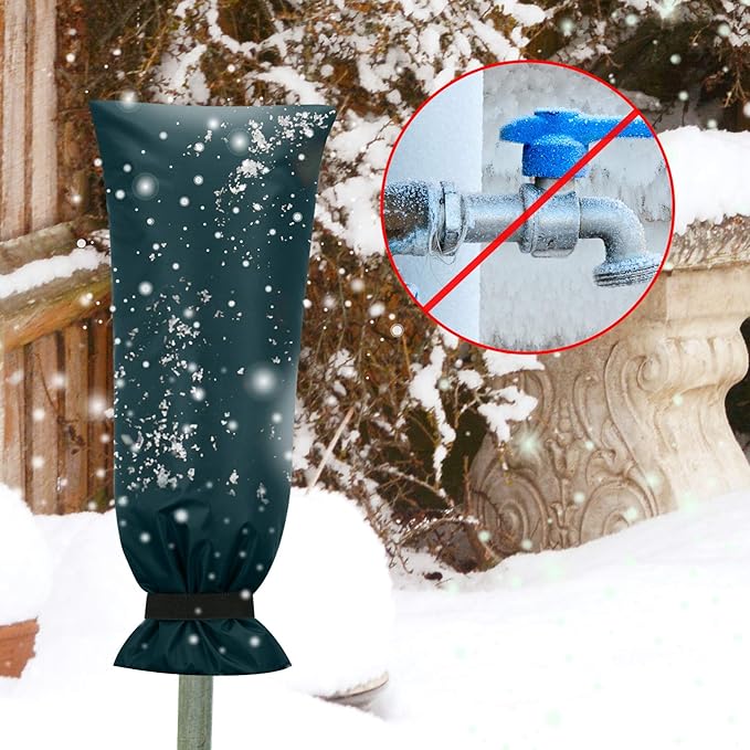 Frienda Outdoor Faucet Cover for Winter Freeze Protection 25'' x 10'' Winter Outside Large Backflow Preventer Insulation Spigot Hose Bib Cover for Garden Lawn Faucet Yard Hydrant(Green,1 Piece)