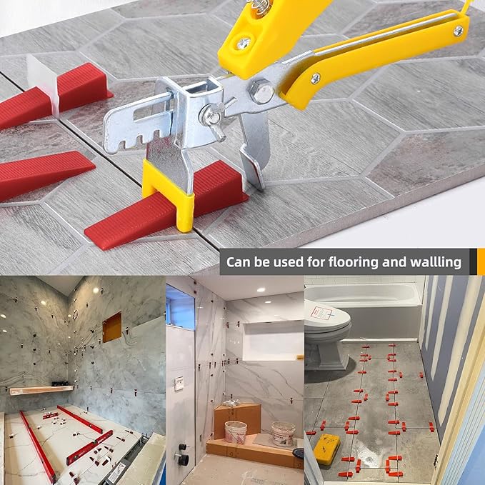 Tile Leveling System 1000-Piece Tile Leveling Spacer Clips and 300-Piece Reusable Wedges Tile Leveler Tool Set for Ceramic Tile and Stone Installation (1/16 Inch)