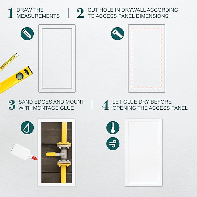 10" x 20" White Metal Access Panel. Service Shaft Door Panel. Plumbing, Electricity, Heating, Alarm Wall Access Panel for Drywall. Bathroom Services Access Hole Cover.