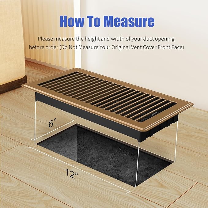 6x12 Floor Register, Heavy Duty Steel Walkable Floor Vents Covers, Adjustable Air Supply Lever Register Vent Cover for Home Floor and Wall, Fits 12x6 and 6x12 Duct Opening, 2 Pack, Brown