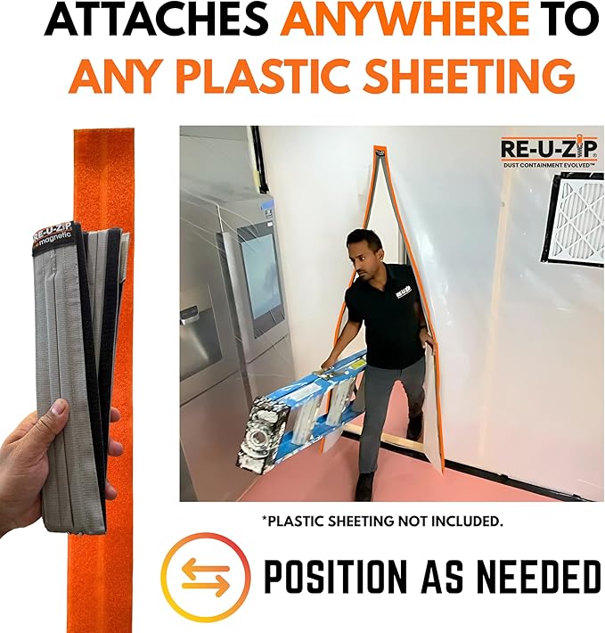 RE-U-ZIP® Self-Closing Magnetic Entry Strip | Hands-Free Dust Barrier Zipper Alternative for Plastic Sheeting | Reusable, Custom Placement & Works Under Negative Air | PRO Bundle