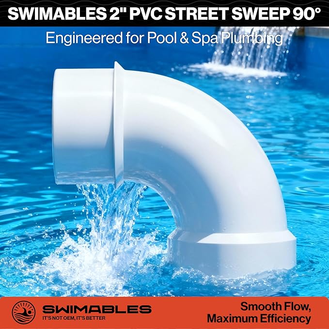 Swimables 2 Inch PVC Street Sweep 90 - Schedule 40 Pipe Street Elbow, Long 90° Connector for Pool Fittings, High-Flow Spa Plumbing & Waterway Systems Installations - Durable PVC Pipe Elbow (10 Pack)