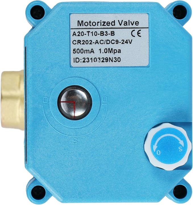 U.S. Solid 3/8" 3 Way Brass Motorized Ball Valve L Type AC/DC9-24V, Water Shutoff Valve with Manual Function, Standard Port, NOT for Drinking Water