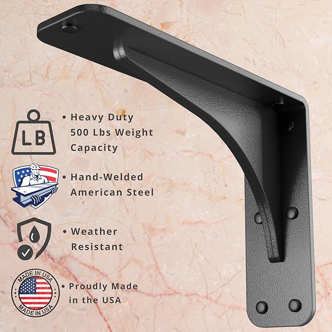 Starby Gladiator Series Solid Heavy Duty Welded 500 Lb Low Profile Granite Countertop Support Shelf Brackets Floating Shelf Discrete Slim 500 LB Capacity (2 Pack) (7" x 9" x 2.5")