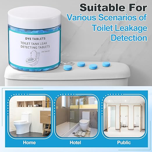 Demissle 200 Pcs Toilet Leak Detection Tablets, Blue Dye Tablets with Storage Bottle, Detect Silent Tank Leaks, Water Tracer Dye for Bathroom Toilets Detection