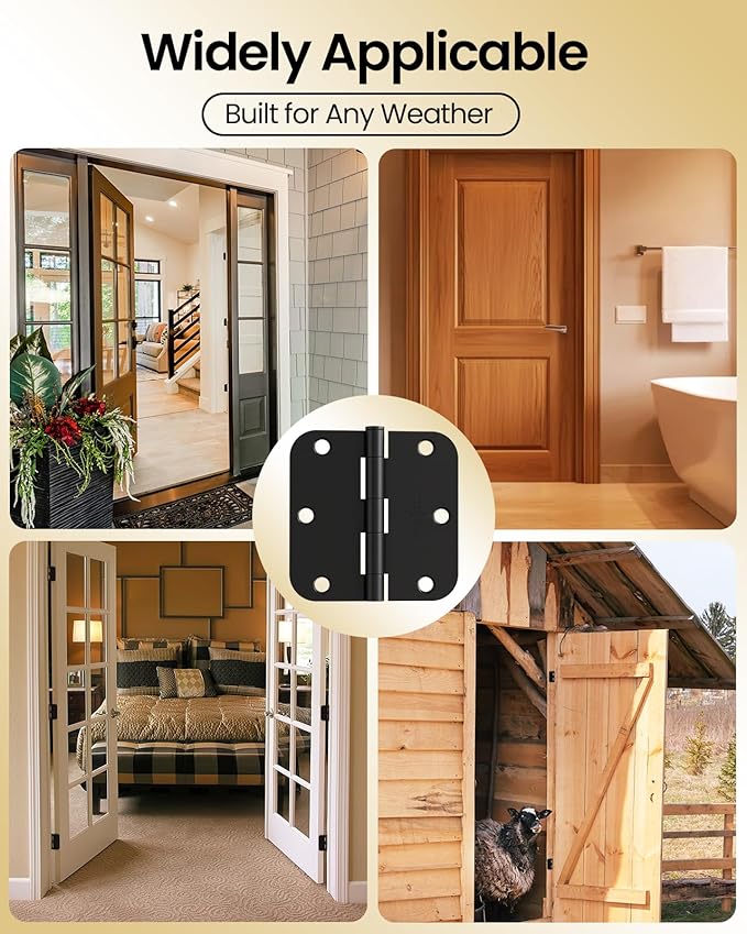 Black Door Hinges - 36 Pack Matte Black Door Hinges 3.5 Inch Rounded Interior Door Hinge with 5/8" Radius - 3 1/2" Black Hinges for Residential Door Hardware