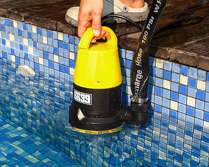 Submersible Sump Pump with 25FT x 1-1/2” Discharge Hose Kit 1/2HP Portable Pump 2500GPH Easy to Use for Draining From Swiming Pool Flooded Basement Standing Water Hot Tub
