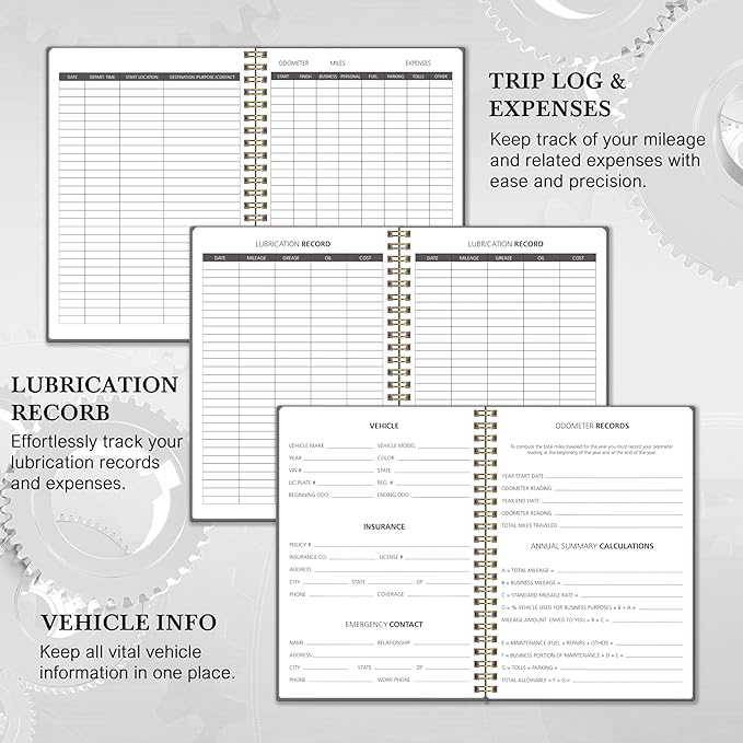 Auto Maintenance and Vehicle Maintenance Log Book, Car Maintenance & Expense Tracker Record Book Logbook, 5.9"x 8.6" - Grey