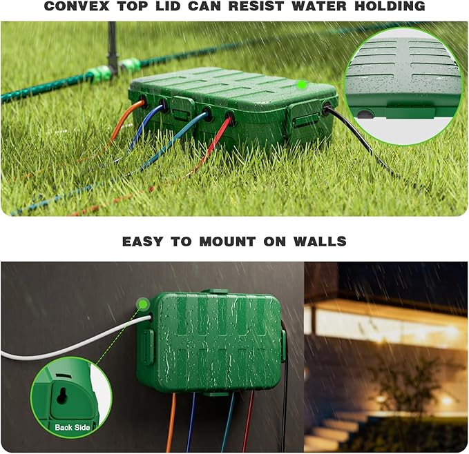 Flemoon 2-Piece Outdoor Waterproof Electrical Box Set – 12.5" x 8.5" x 5" Large & 8.1" x 4.9" x 3.1" Small Weatherproof Electrical Boxes for Power Strips, Outlets, Holiday String Lights, Green