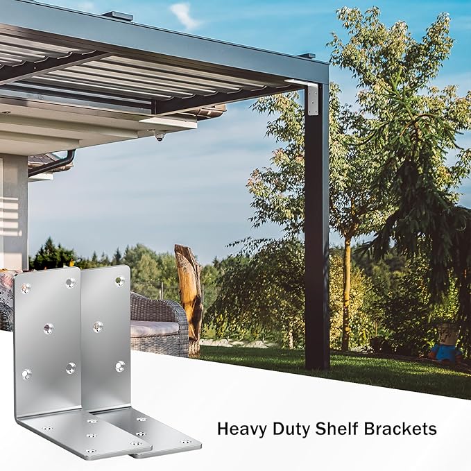 5 x 5 x 2.5 Heavy-Duty Shelf Brackets, L-Shaped Metal Support Bracket for Post Wood 90 Degree Corner Bracket for Floating Shelf, Countertop Support Brackets (Silver 8 Pack)