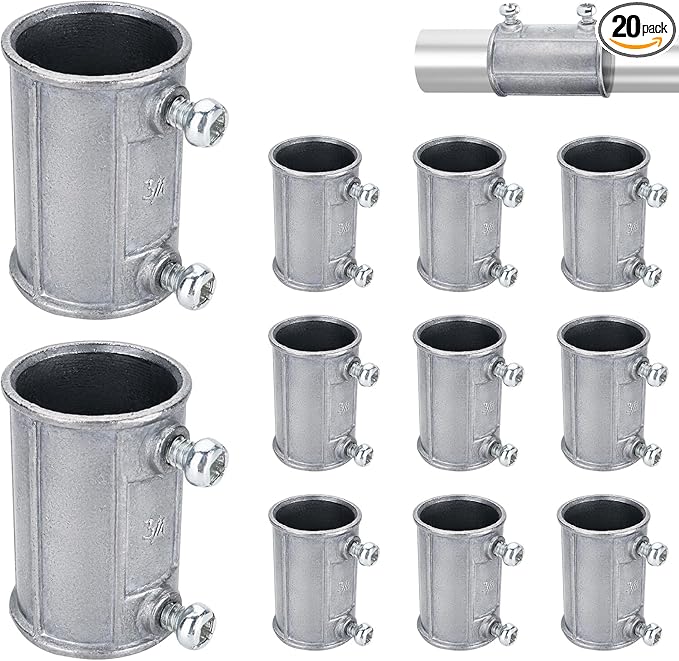20 Pieces 3/4 Inch EMT Conduit Fittings for Connecting Pipes, Durable Electrical Conduit Fittings for Factory, Parking Lot, and Garden