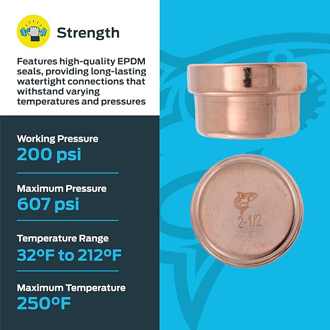SharkBite 2-1/2 Inch End Cap, Copper Press Plumbing Fitting, UPR0467