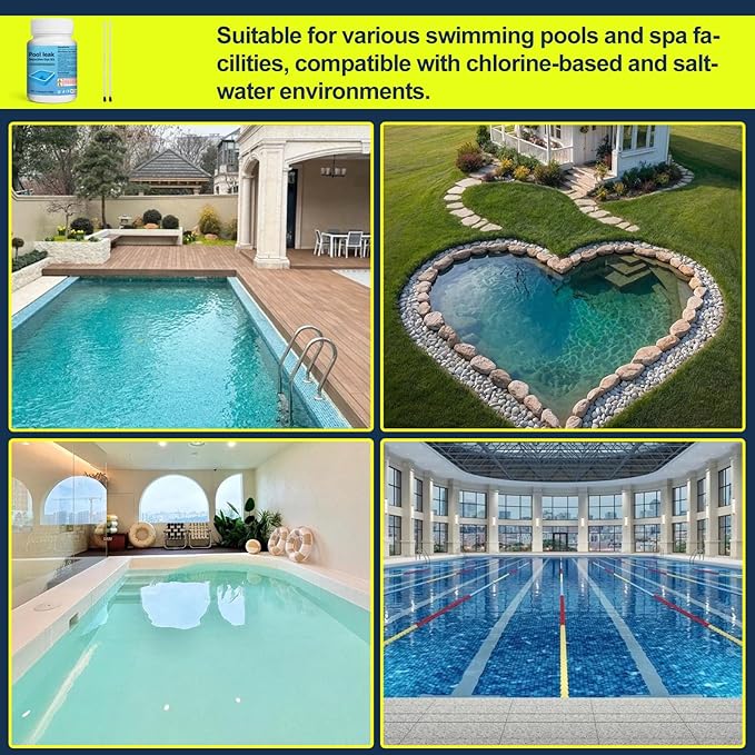 150g Fluorescent Yellow Pool Dye Leak Detection Kit, Long-Lasting That Pinpoints Leaks in All Pool,Hot Tub and Spa Types,with Reusable Syringe and 2 Precision Applicator
