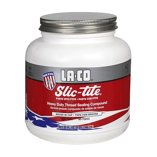 LA-CO 42049 Slic-Tite Premium Thread Sealant Paste with PTFE, Non Hardening, -50 to 500 Degree F Temperature, 1 qt Jar with Brush in Cap, Made in USA