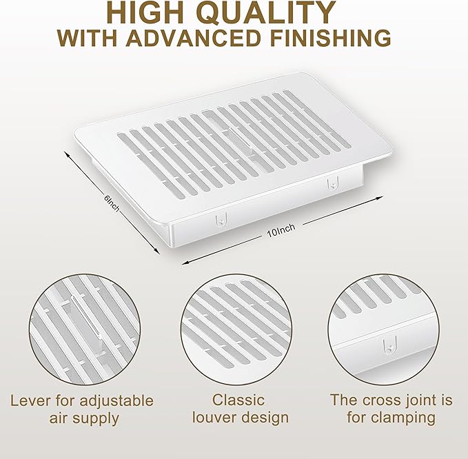 Floor Register 6x10, Floor Vent Cover, for Home Floor Sidewall Office or Ceiling Vent, Vent Covers for Home Floor 2 Pack (White)