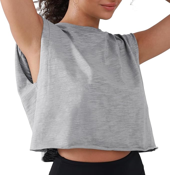 Women’s 100% Cotton Cropped Workout Tank Tops Soft Breathable Loose Fit Muscle Tank for Gym Yoga Running