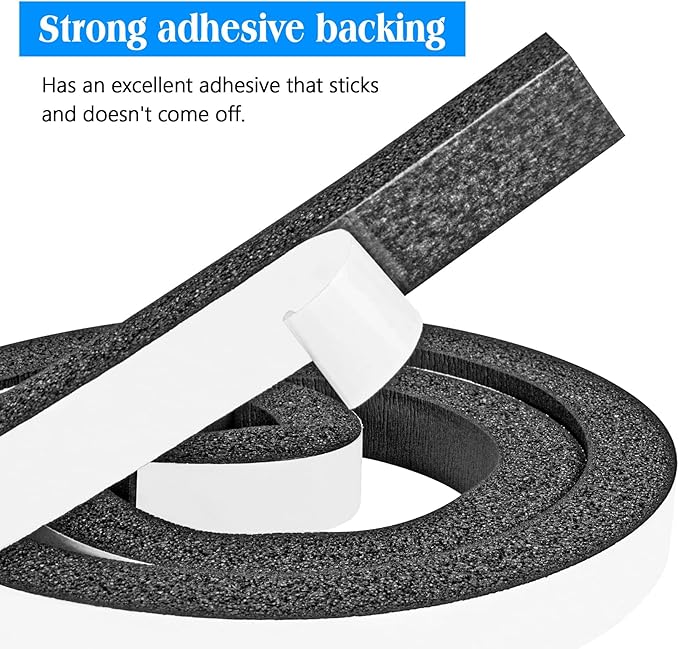 Foam Strips with Adhesive, 1 Inch Wide X 1 Inch Thick, Neoprene Weather Stripping High Density Closed Cell Foam Tape Seal for Doors and Windows Insulation, Total 13 Feet Long(6.5ft x 2 Rolls)
