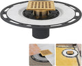 Square Shower Drain, 4-Inch Polished Gold Kit with Bonding Flange, Removable Stainless Steel Grate, Drain Key & Hair Strainer, Fits 2" & 3" Pipes for Tiled Floors