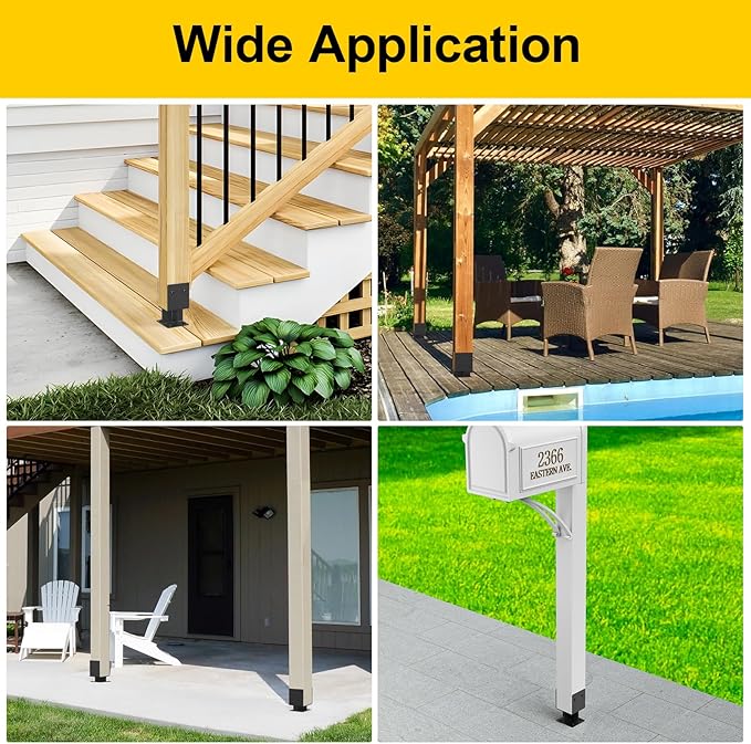 8"x 8" Concrete Post Base, 2Pcs Stainless Steel Adjustable Post Anchor Bracket (Internal 3.5 x 3.5), U-Shape Wood Post Base Holder for Pavilion Deck Porch Handrail Railing Support