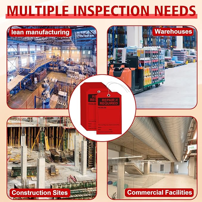 100 PCS Waterproof Repair Required Tags Red Repair Tags with Wire 3x5 Inch Service Tag Plastic Maintenance Required Tag with Iron Wire & Pen for Equipment Maintenance Service