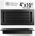 Floor Register 4x10 Vent Cover – Heavy-Duty Steel, Rustproof & Walkable Grates, Easy Drop-in Install, Adjustable Air Supply Switch - Decorative Straight Line Design, Textured Black