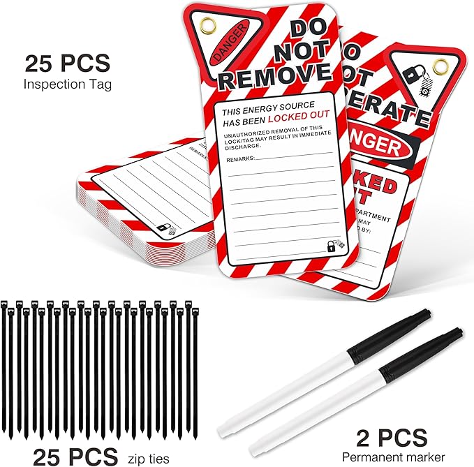 Lockout Tagout Tags - 25 Danger Do Not Operate Tags with 25 Zip Ties, Premium 30 mil Vinyl, OSHA Loto Tag for Lock Out Tag Out, Out of Service, Electrical Equipment Repair