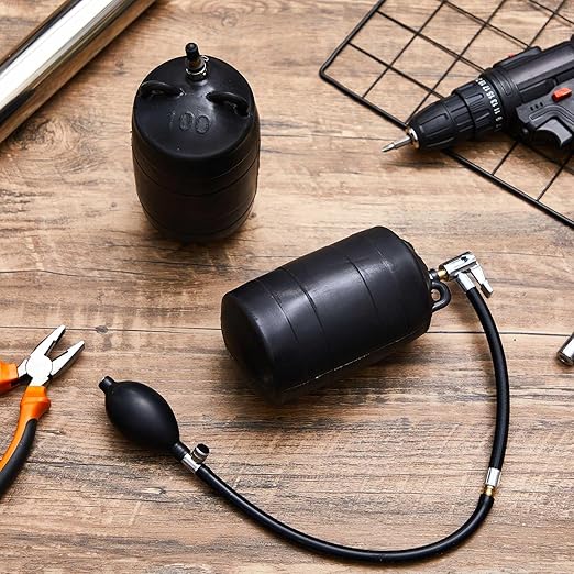 Nuanchu 2 Sets 4 Inch Test Plugs Inflatable Pipe Ball Plugs with Gas Tubes and Inflator Pumps, Black Rubber Pressure Test Balls for Toilet Drain Sewage Pipeline Inspection