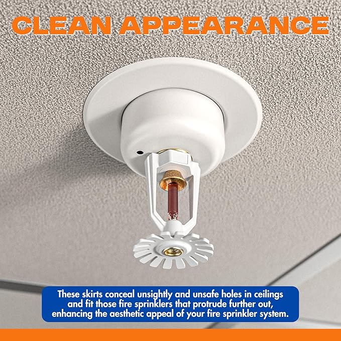 Fire Sprinkler Escutcheon Skirt, FLUSH Escutcheon Pendant Skirt White, Works with Standard 401 Style Cup, Short Cup, and Retrofit 2 Piece Cup, Fire Sprinkler Skirt