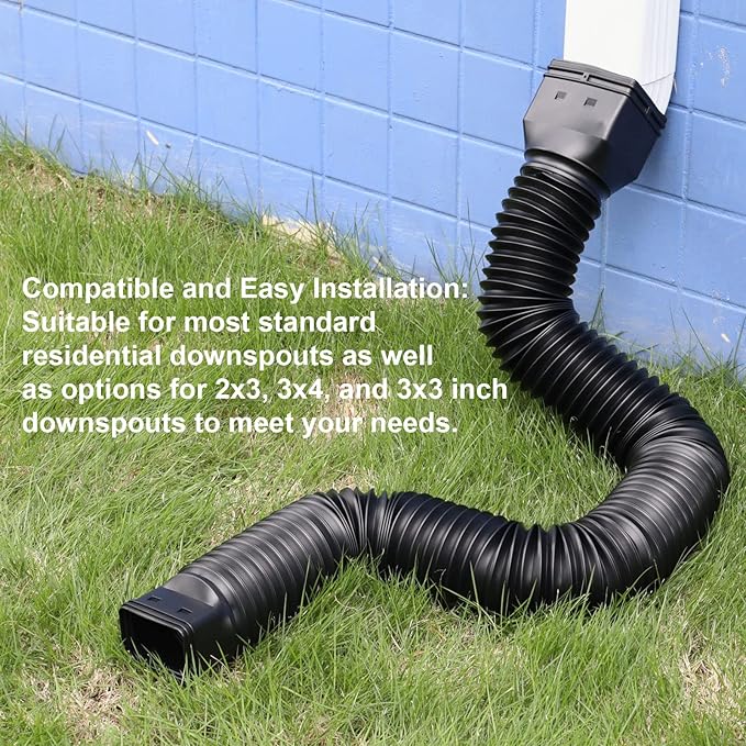 11.5ft Long Gutter Downspout Extensions Flexible, Drain Downspout Extender, Down Spout Drain Extender, Gutter Connector Rainwater Drainage, Extendable from 2.6ft to 11.5ft(Black)