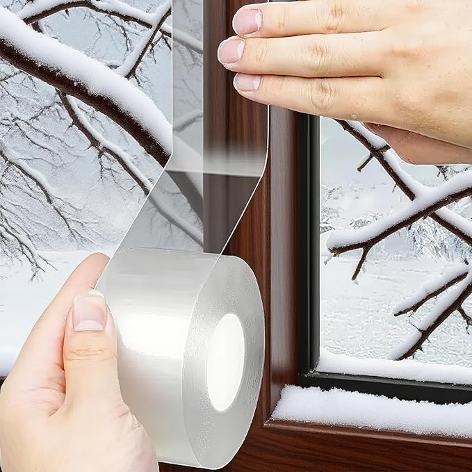 Window Sealing Tape 2 Inch x 33 FT Transparent Window Draft Insulation Residue-Free Clear Weather Stripping Caulk Tape Windproof Weatherproof Window Seal AC Units for Window Glass, Doors Gaps