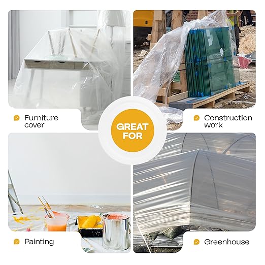 Plastic Sheeting 4 mil, 6' x 50' (300 sq.ft.), Pack of 6 - Thick Semi-Clear Plastic Sheeting for Construction, Painting, Drop Cloth, Slide&Slip - Heavy Duty LDPE Film Roll by IDL Packaging