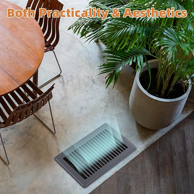 6 x 10 Floor Register, Heavy - Duty Steel Adjustable Airflow Floor Vents, Rust - Resistant with Silent Operation Vent Covers for Home Floor - 4 Pack Dark Gray