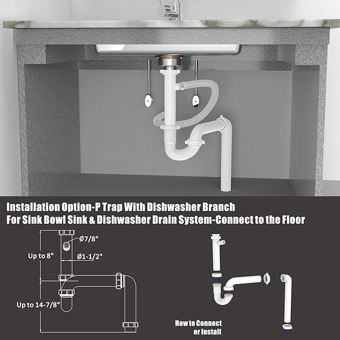 Kitchen Sink Drain Kit,1-1/2" Sink Drain Plumbing Kit - Universal P-Trap Replacement for Kitchen & Bathroom Sinks with Pipe Repair Accessories