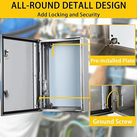 MJ-Box Steel Electrical Enclosure Box 32 x 24 x 8'' 304 Stainless Steel Electrical Enclosure IP66 Waterproof & Dustproof Outdoor/Indoor NEMA 4X Stainless Steel Enclosure