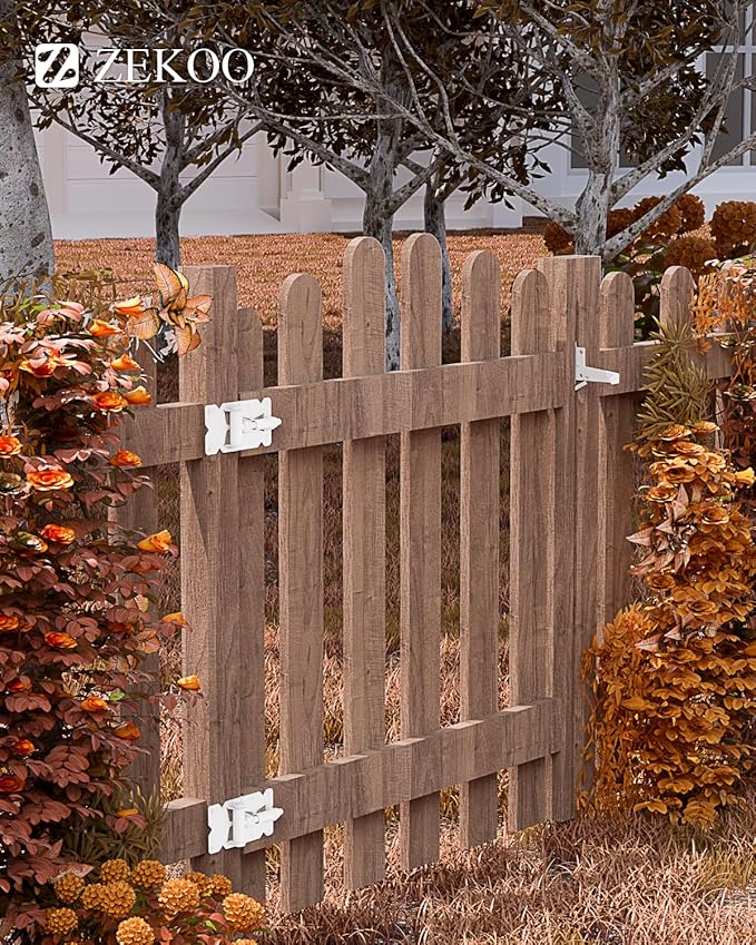 ZEKOO Stainless Steel Gate Hardware Kit, Self Closing Gate Hinges and Latch, Rust Proof, Use for Vinyl Fence Gate and Wood Fences Gate, Heavy Duty 2 Gate Latches 4 Gate Hinges (White)