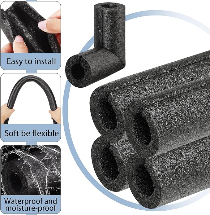 4 Pack Elbow Pipe Insulation Foam Tube Outdoor Wrap Black Pipe Covers Elbow Insulation Tubing Water Foam Covers for Outdoor Winter Irrigation, Sprinkler (1 Inch)