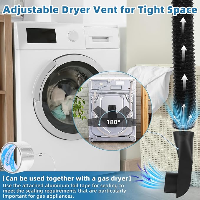 Upgrade stainless steel Periscope Dryer Vent,90° elbow straight out kit,Suitable for all 4-inch dryer vents,tight spaces exhaust duct,telescoping vent&dryer vent hose and clamps to connect it all