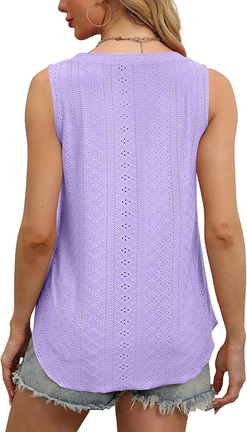 OFEEFAN Womens Tank Tops V Neck Sleeveless Flowy Loose Fit Basic Casual Summer Tops