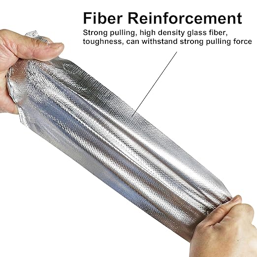 BOMEI PACK Adhesive Aluminum Foil Heat Shield Tape Barrier, Fiberglass Thermal Insulation Reflective Material High Temp Protection (6in*66ft)
