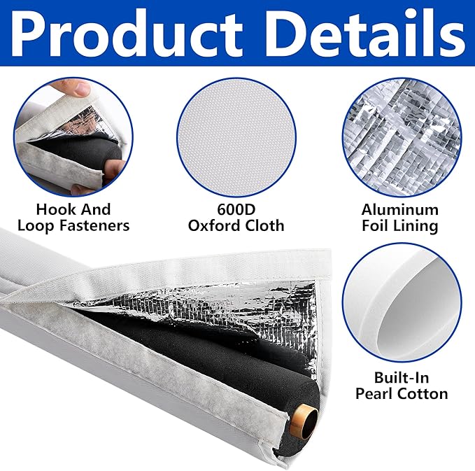 3 Layers HVAC Copper Pipe Insulation Cover,72x10.2 Inch 600D Oxford AC Pipe Insulation Covers,Flexible White Gray Copper Line Insulation Sleeve for Central Air Conditioning Mini Splits