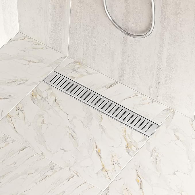 Neodrain 18" Brushed Linear Shower Drain Shower Linear Drain, Removable Capsule Pattern Grate, Bathroom 304 Stainless Steel Rectangle Shower Floor Drains- CUPC Certified