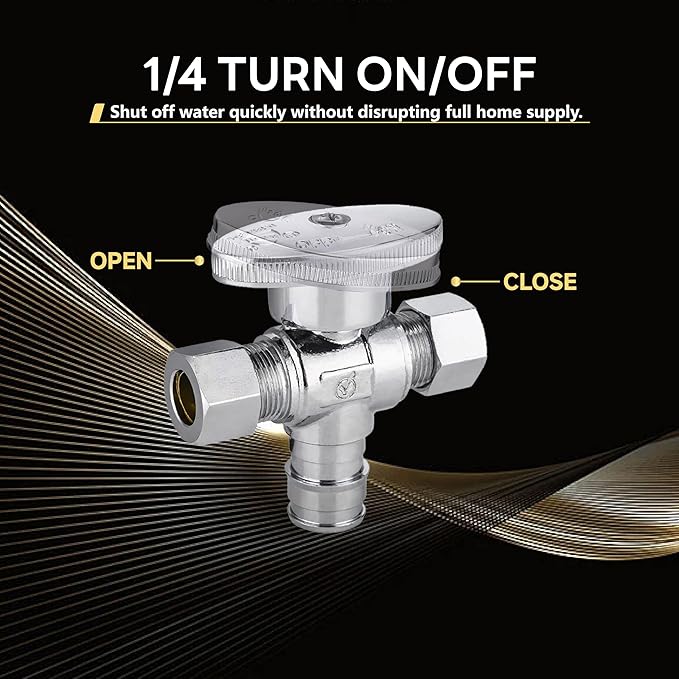 40-Pack Foskan Dual Outlet Angle Stop Valve,1/4 Turn Shut off Valve,1/2" PEX-A x 3/8" OD x 3/8" OD,Chrome Plated Brass