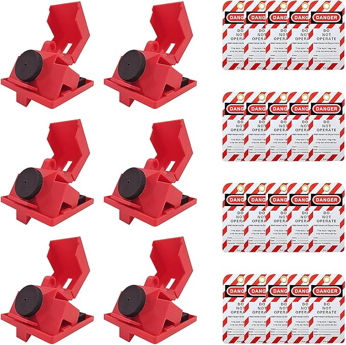 Circuit Breaker Lockout Device,6Pcs for 120/277 Clamp-on Electrical Single Pole Breaker for Loto Station Lock Out Tag Out Kit with 20pcs Safety Tag